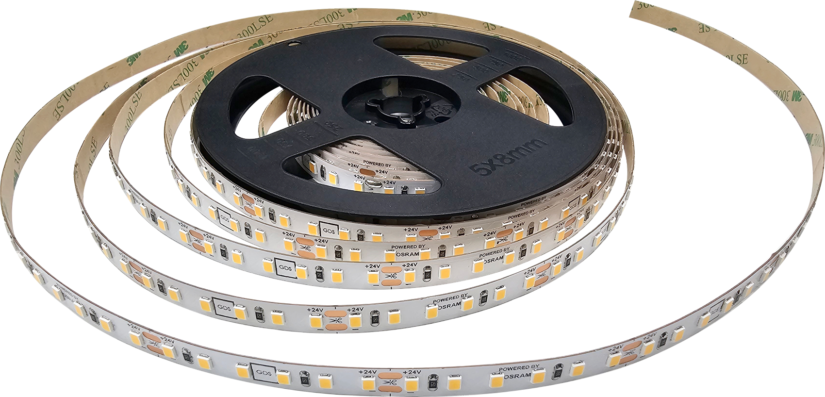 GDS-LS2835.120.24.50-IP20 (OSRAM) – GDS LED Strip 2835 120LED/m 24V 50W with OSRAM LED Chips IP20 Premium Brightness Flexible Light for Retail & Offices